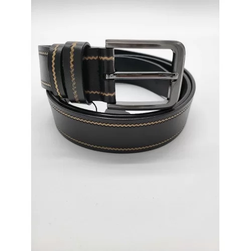Ceinture en cuir de vachette couleur noire liseret beige