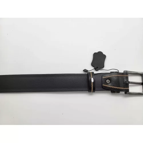 Ceinture en cuir de vachette couleur noire liseret beige