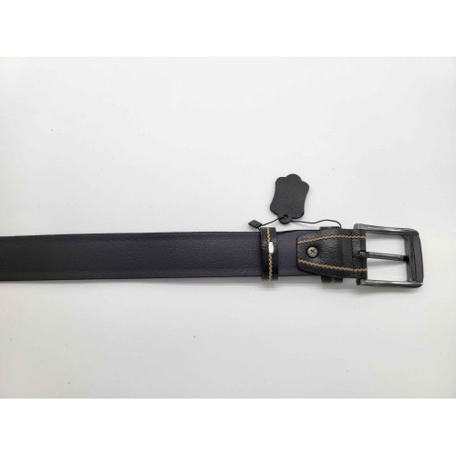 Ceinture en  cuir de vachette couleur noire liseret beige
