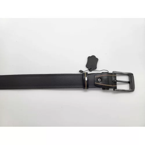 Ceinture en cuir de vachette couleur noire liseret beige