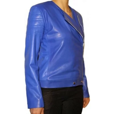 Blouson cuir agneau plongé bleu électrique modèle Perine
