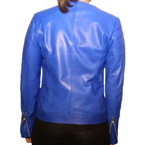 Blouson cuir agneau plongé bleu électrique modèle Perine
