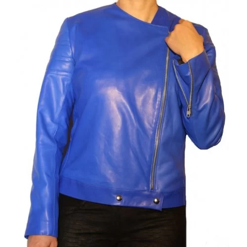 Blouson cuir agneau plongé bleu électrique modèle Perine