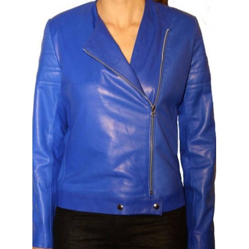 Blouson cuir agneau plongé bleu électrique modèle Perine