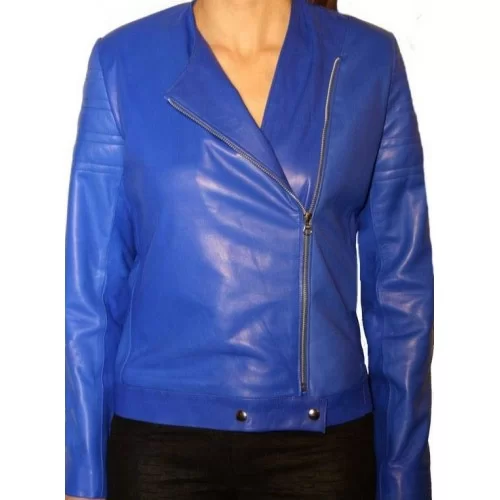 Blouson cuir agneau plongé bleu électrique modèle Perine