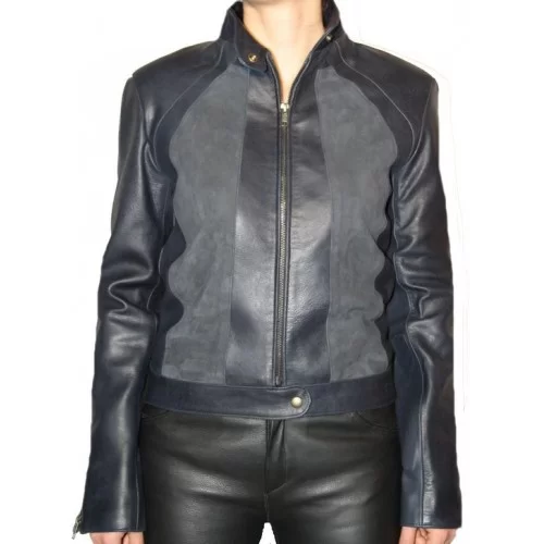 Blouson cuir modèle Zalia bimatière agneau et agneau velours façon daim