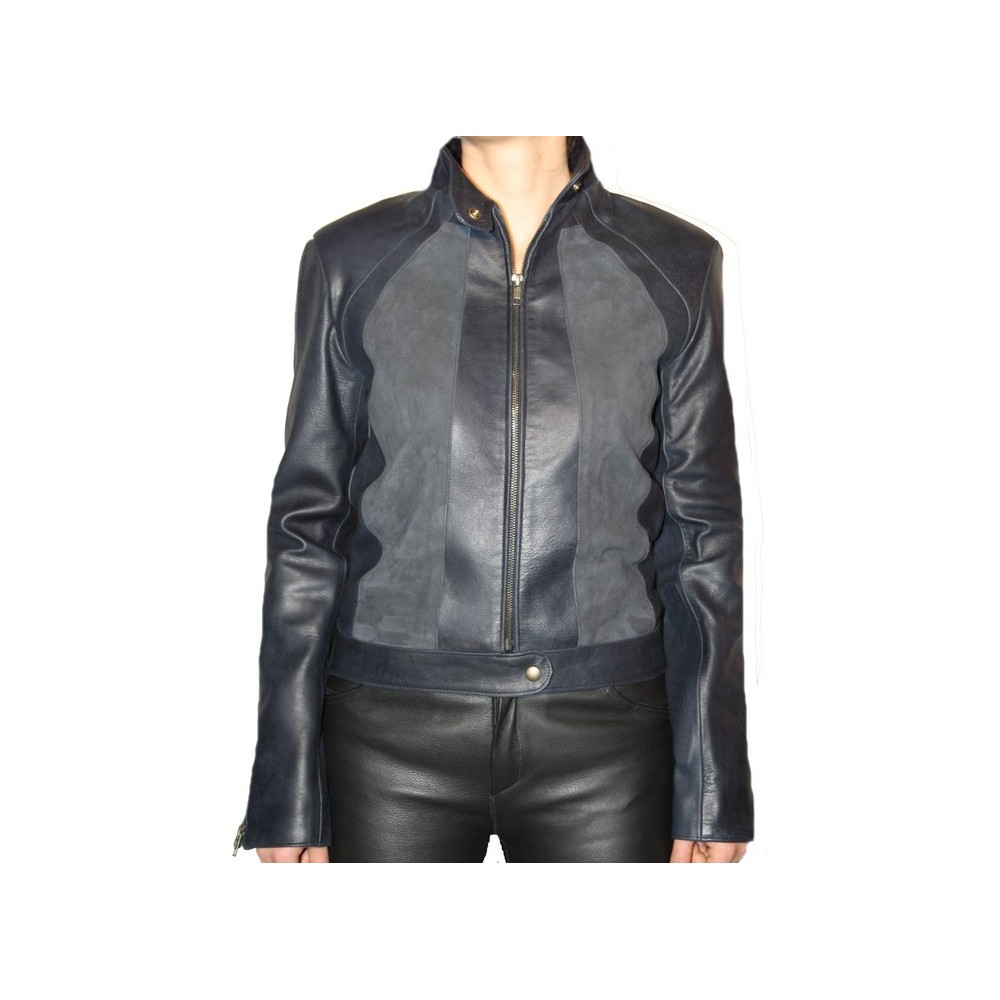 Blouson cuir modèle Zalia bimatière agneau et agneau velours façon daim