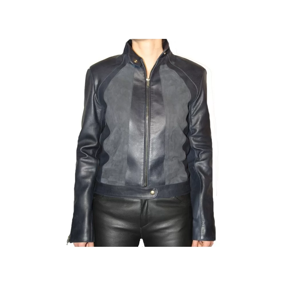 Blouson cuir modèle Zalia bimatière agneau et agneau velours façon daim
