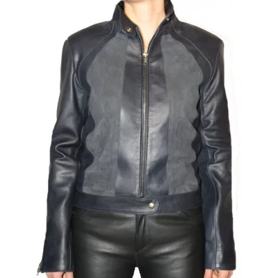 Blouson cuir modèle Zalia bimatière agneau et agneau velours façon daim