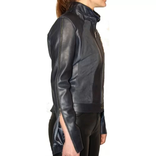 Blouson cuir modèle Zalia bimatière agneau et agneau velours façon daim