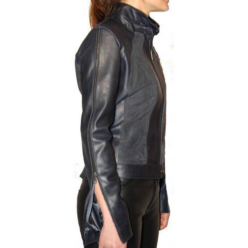 Blouson cuir modèle Zalia bimatière agneau et agneau velours façon daim