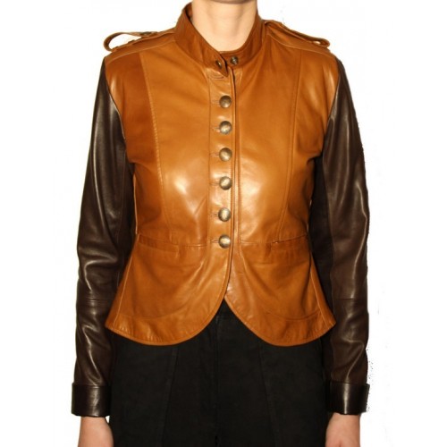Blouson cuir femme agneaux plongé chocolat et gold modèle Rizza