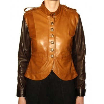 Blouson cuir femme agneaux plongé chocolat et gold modèle Rizza