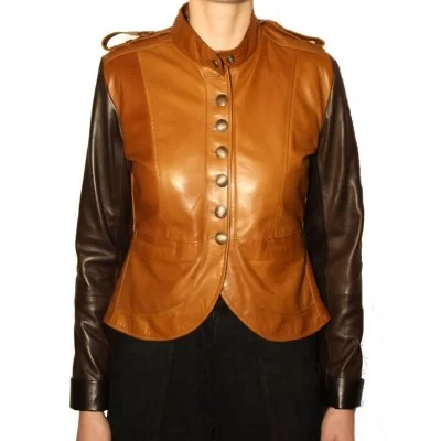Blouson cuir femme agneaux plongé chocolat et gold modèle Rizza