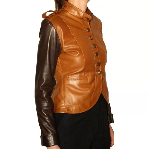 Blouson cuir femme agneaux plongé chocolat et gold modèle Rizza