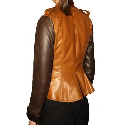 Blouson cuir femme agneaux plongé chocolat et gold modèle Rizza