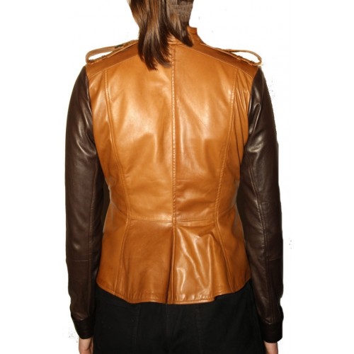 Blouson cuir femme agneaux plongé chocolat et gold modèle Rizza