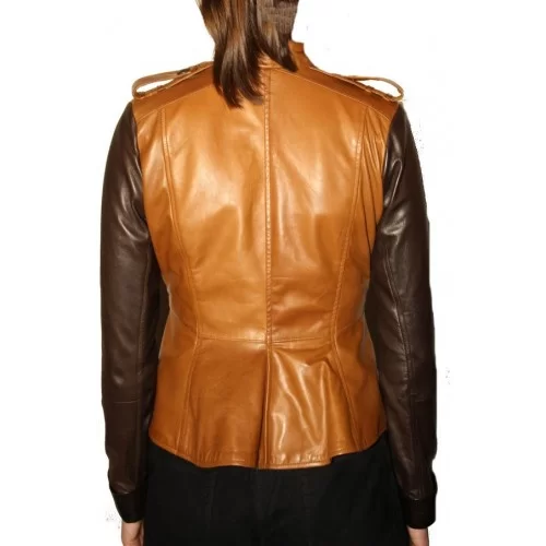 Blouson cuir femme agneaux plongé chocolat et gold modèle Rizza