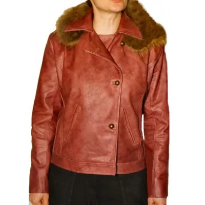 Blouson cuir de vachette sauvage col bords renard modèle Gael