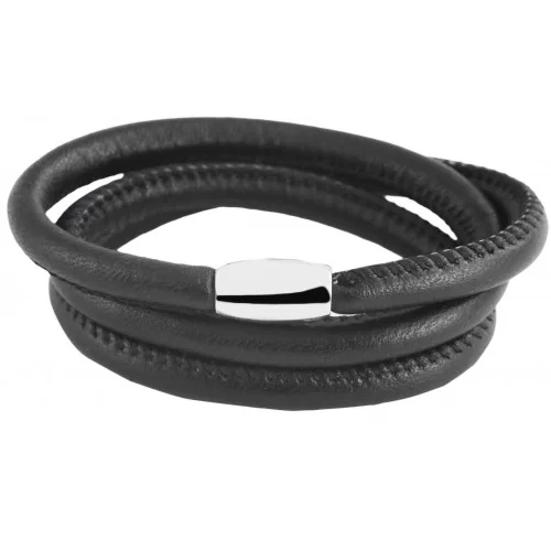 Bracelet en cuir d'agneau noir trois tours de poignet