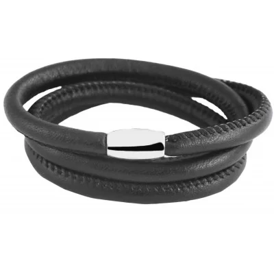 Bracelet en cuir d'agneau noir trois tours de poignet