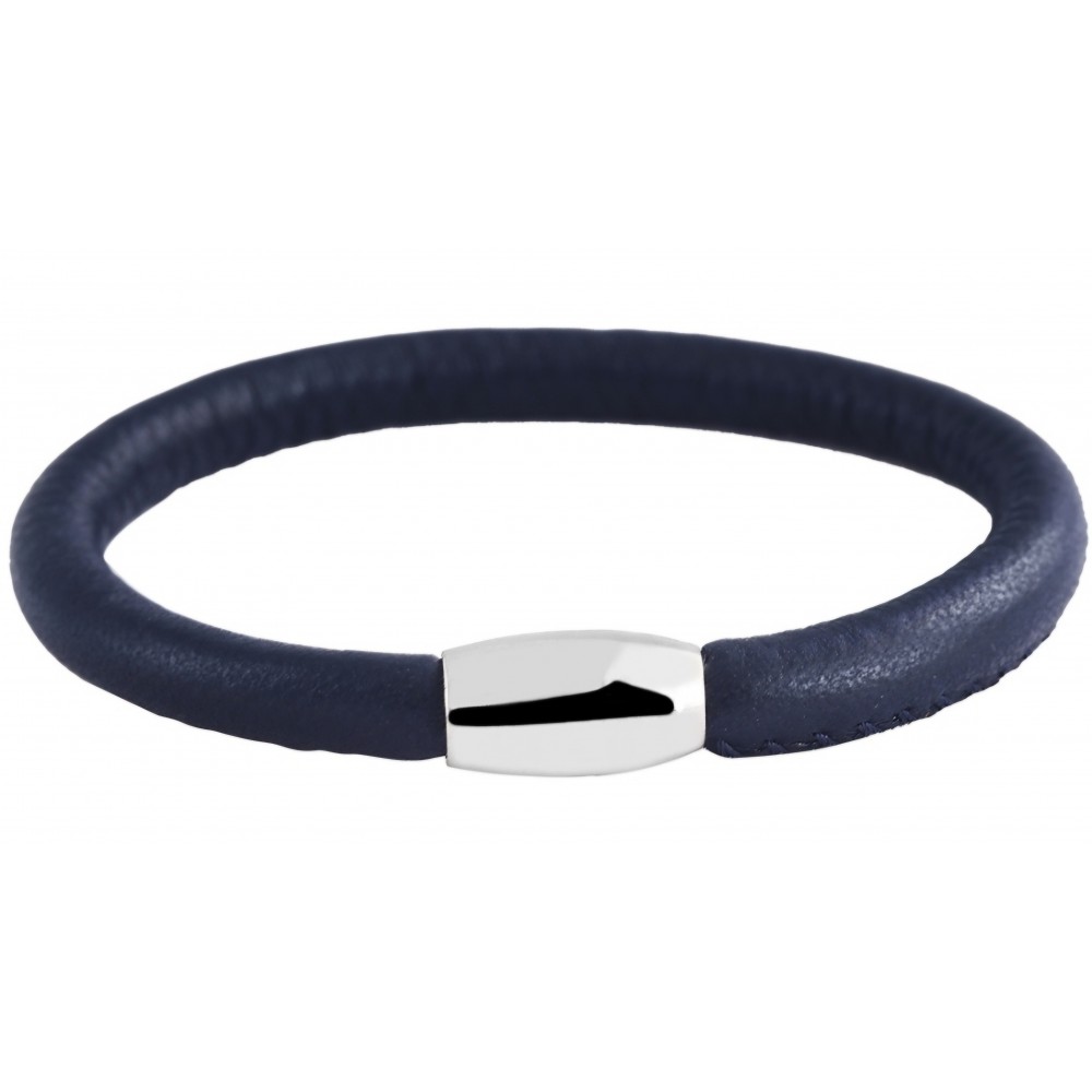 Bracelet simple tour de poignet, fermoir aimanté en métal agneau bleu marine