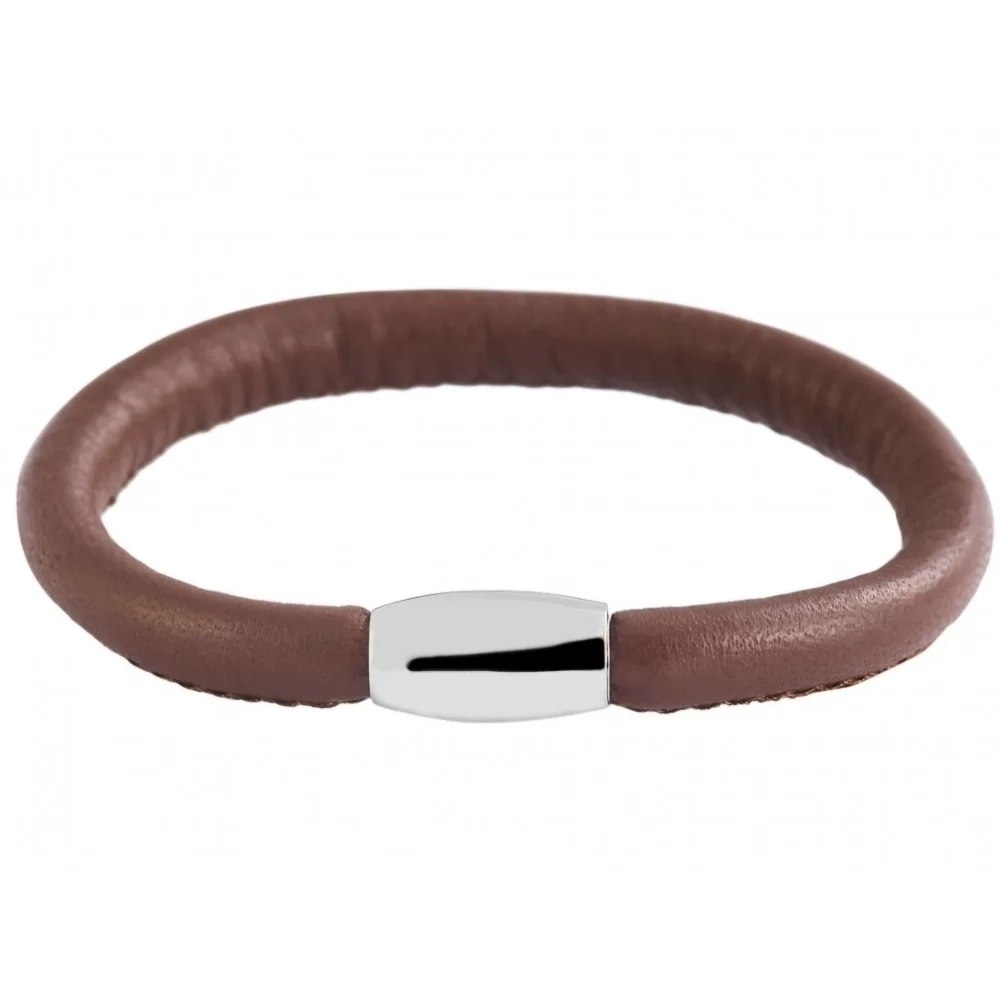 Bracelet simple tour de poignet, fermoir métal aimanté agneau marron clair