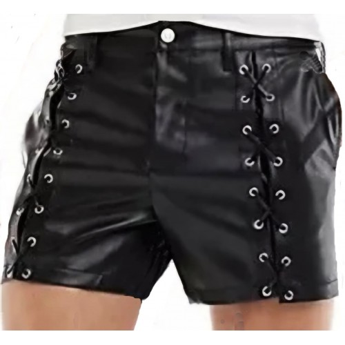 Short cuir homme à lacets sur l'avant en agneau noir modèle Jirice