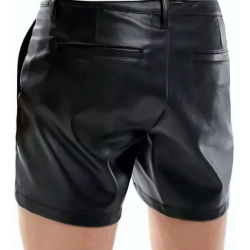 Short cuir homme à lacets sur l'avant en agneau noir modèle Jirice