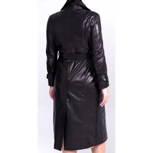Manteau style trench en agneau noir modèle Zenda