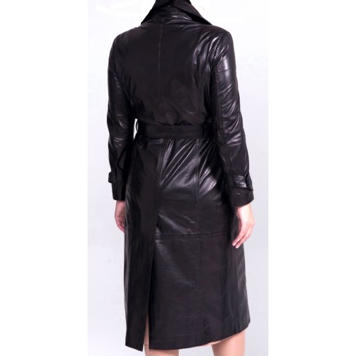 Manteau style trench en agneau noir modèle Zenda