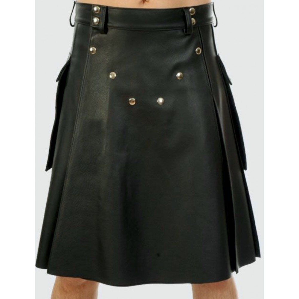 Kilt en cuir modèle Scotty en agneau noir