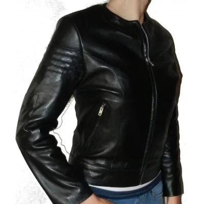 Blouson cuir agneau plongé noir modèle Atia