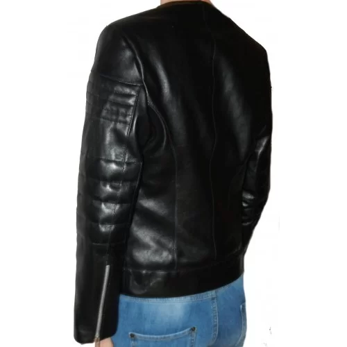 Blouson cuir agneau plongé noir modèle Atia