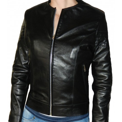 Blouson cuir agneau plongé noir modèle Atia