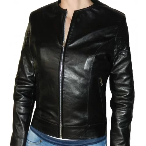 Blouson cuir agneau plongé noir modèle Atia