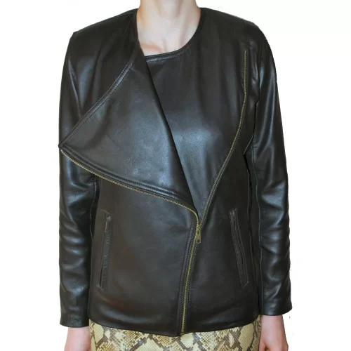 Blouson cuir agneau plongé noir modèle Pricila