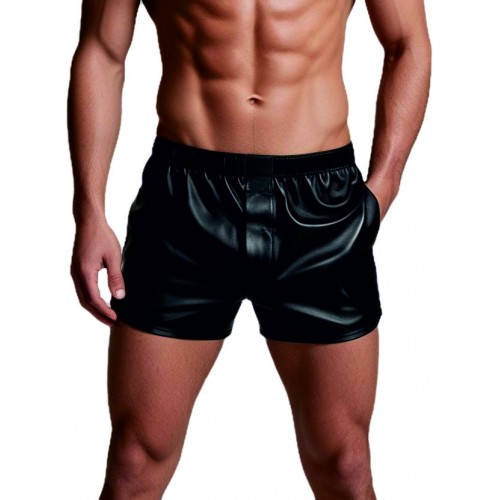 Boxer caleçon homme en cuir d'agneau noir avec poches italiennes ceinture élastiquée modèle Axione