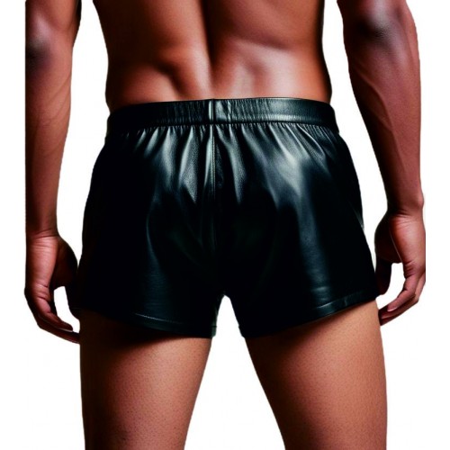 Boxer caleçon homme en cuir d'agneau noir avec poches italiennes ceinture élastiquée modèle Axione