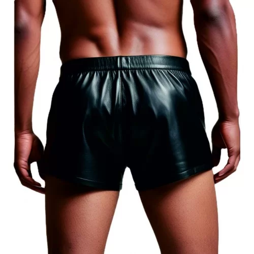 Boxer caleçon homme en cuir d'agneau noir avec poches italiennes ceinture élastiquée modèle Axione