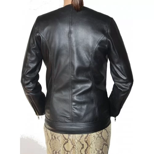 Blouson cuir agneau plongé noir modèle Pricila