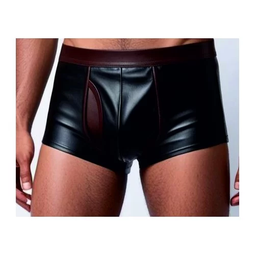Boxer caleçon homme élastiqué en cuir stretch noir et marron modèle Amelyne
