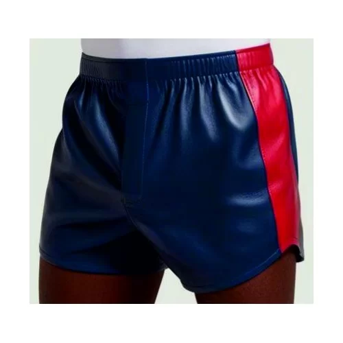 Boxer caleçon en cuir d'agneau tricolore bleu blanc rouge ceinture élastiquée modèle Zelaxe