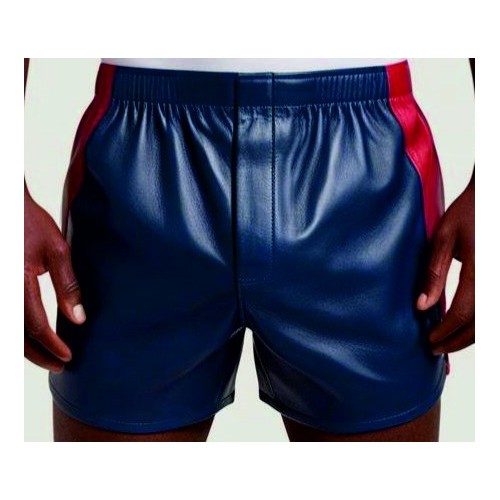 Boxer caleçon en cuir d'agneau tricolore bleu blanc rouge ceinture élastiquée modèle Zelaxe