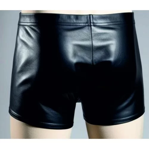Boxer caleçon homme élastiqué en cuir stretch d'agneau noir modèle Maxyme