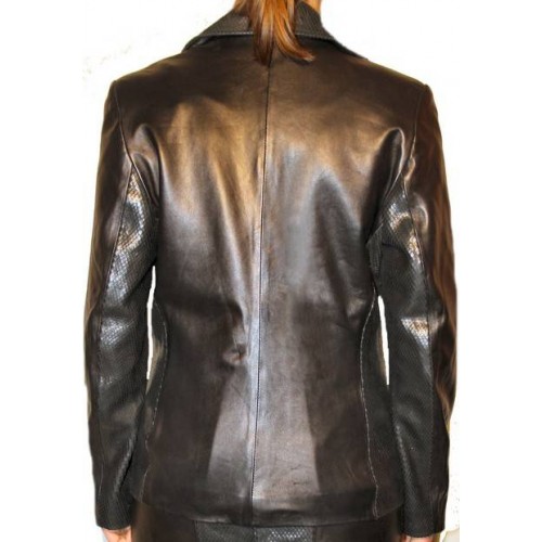 Veste cuir agneau plongé et impression serpent noir modèle Natacha