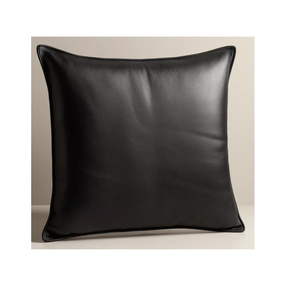 Coussin ou oreiller en cuir carré agneau noir Coussin ou oreiller en cuir carré agneau noir