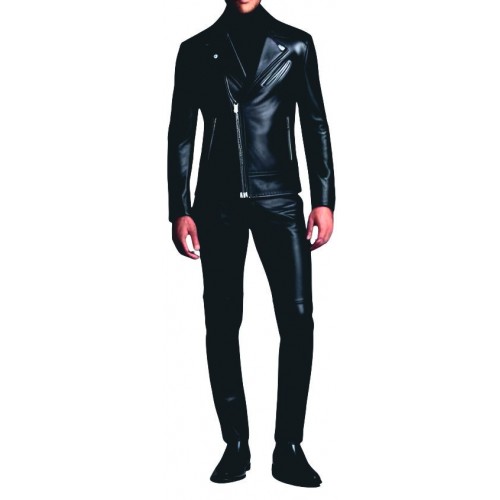 COMBINAISON HOMME CUIR STYLE PERFECTO AGNEAU STRETCH NOIR MODELE ROCKITA
