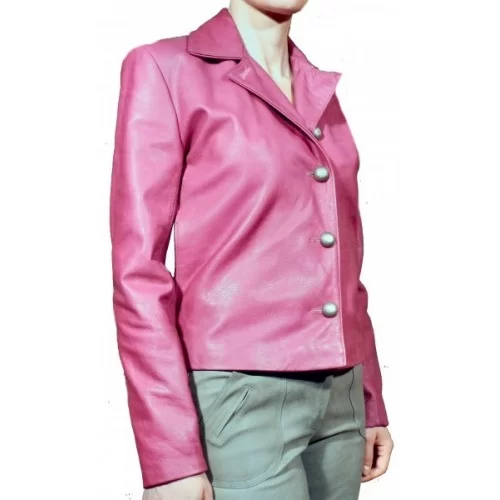 Veste cuir de vachette plongée rose modèle Lenka