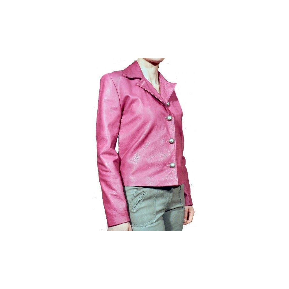 Veste cuir de vachette plongée rose modèle Lenka